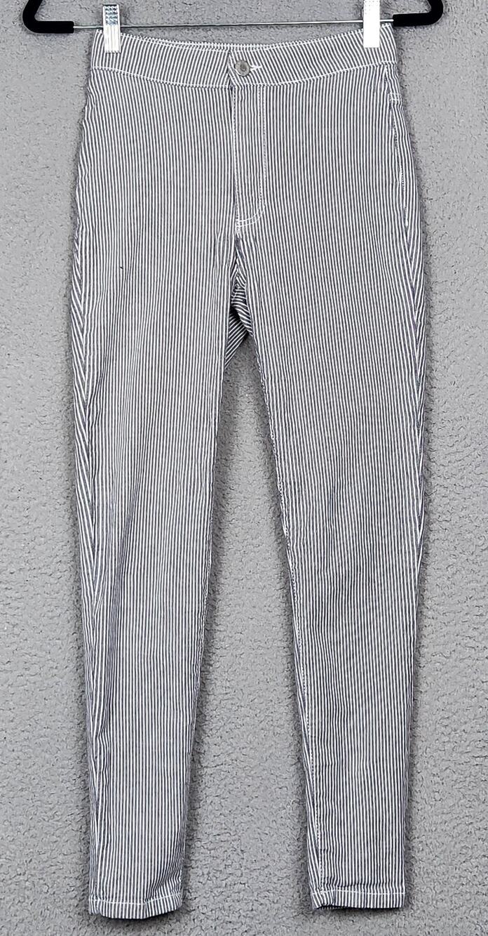 FREE PEOPLE Pants Womens Size 25 Gray Striped Skinny Ankle Nautical Beach